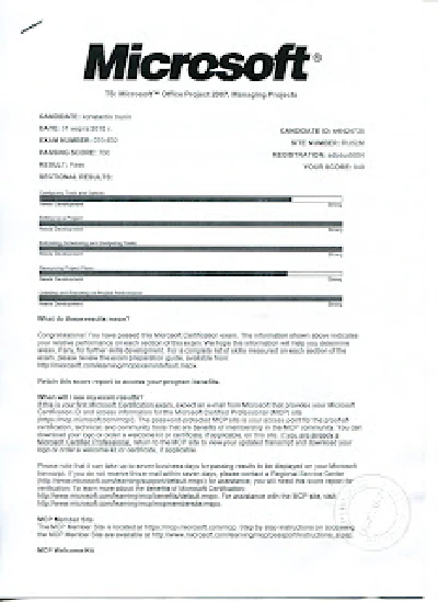 Congratulations! Exam 70-632: TS: Microsoft Office Project 2007, Managing Projects